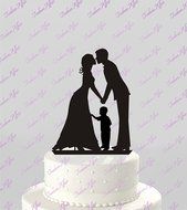 Wedding Cake Topper Silhouette Groom and Bride with Little Boy - Family Acrylic Cake Topper