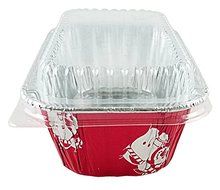 Handi-Foil 1 lb. Red Christmas Holiday Snowman Aluminum Foil Mini-Loaf Pan w/Clear Dome Lid (100) N9