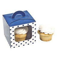Blue Polka Dot Cupcake Boxes With Handle - Solid Color Party Supplies &amp; Solid Color Favor Containers