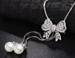 E.a@market Fashion Bowknot Long Necklace Sweater Chain for Women (Platinum) N4