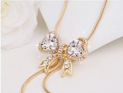E.a@market Fashion Bowknot Long Necklace Sweater Chain for Women (Platinum) N5