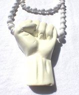 Power To all The PEOPLE power fist pendant Hand made resin White beads / off white pendant LGBT N3