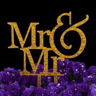LOVENJOY with Gift Box Mr and Mr Same Sex Gay Monogram Wedding Cake Topper Black (5.3-inch) N4