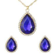 Lady Blue Sapphire Gold Plated Jewelry Set Necklace Earrings Lady Engagement N5