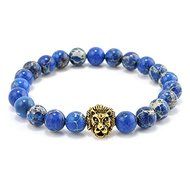 MEN'S BLUE SEA SEDIMENT JASPER STONE GOLD LION 8 MM BEADS BRACELET 8 " N4