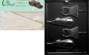 Cybrtrayd 45St50-S110 Cheerleading Lolly Sports Chocolate Candy Mold with 50-Pack 4.5-Inch Lollipop Sticks