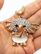 QTMY Cute Gold Opal Elephant Rhinestone Statement Choker Long Necklace Jewelry with Pendant for Women teen girls N4