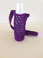 Crochet water bottle carrier, crochet bottle holder in purple