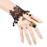 QTMY Black Lace Ring Adjustable Bracelet Jewelry Set gift for women girl