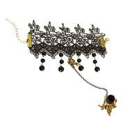 QTMY Black Lace Ring Adjustable Bracelet Jewelry Set gift for women girl N3