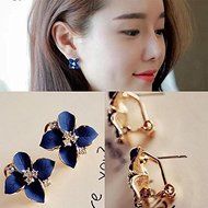 New Lady Girls Blue Flower Charm Crystal Ear Stud Earrings korean style