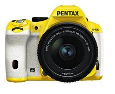 Pentax K-50 16MP Digital SLR Camera 3-Inch LCD with 18-55mm f/3.5-5.6 WR Lens (Yellow/White)