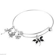 1PC BD Silver Tone Women Girl Expandable Bangle Bracelet Jewelry Gift 20cm N3