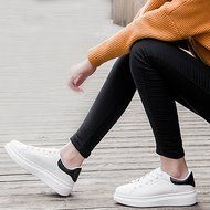 Spritech(TM) Men Women Unisex Fashion PU Leather Lace Up Lovers Casual Flat Sneaker Shoes White and Black 38 N24