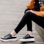 Spritech(TM) Men Women Unisex Fashion PU Leather Lace Up Lovers Casual Flat Sneaker Shoes White and Black 38 N30