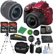 Nikon D3300 Red Digital SLR - International Version (No Warranty), 18-55mm f/3.5-5.6 DX VR, 2pcs 16GB ZeeTech...