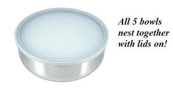 NEW Set of 5 Stainless Steel Mixing Bowls WITH Lids N2