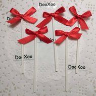 DOOXOO Red Bow Cupcake Toppers - Gender Reveal Party Food Picks Party Picks Baby Shower Toppers Mustache and Bows...
