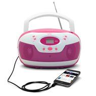 Tyler Portable Neon Pink Stereo CD Player with AM/FM Radio and Aux &amp; Headphone Jack Line-In (TAU105-NPK) N6