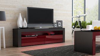 TV Console MILANO Classic BLACK - TV stand up to 70-inch flat TV screens &ndash; LED lighting and High Gloss finish... N2