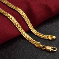 Fashion 18K Gold Plated Stainless Steel Flat Necklace Chain Women Men Jewelry N4