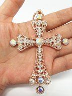 QTMY Women Diamond Cross Pendant long Necklace Jewelry Choker Collar N3