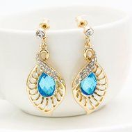 Elegant Hollow Leaf Blue Crystal Jewelry Sets Sapphire Teardrop Nacklace Earring