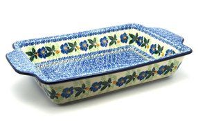 Polish Pottery Baker - Rectangular Brownie Pan - Blue Pansy