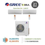 Gree MULTI30BTERRA202 - 30,000 BTU Multi21 Dual-Zone Wall Mounted Mini Split Air Conditioner with Heat Pump 220V... N6