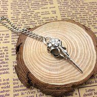 Antique silver Vulture Bird Skull Lariat Necklace,vulture skull necklace