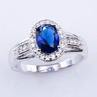 Fashion Jewelry 925 Silver Oval Cut Blue Sapphire Wedding Gemstone Ring Women (8)