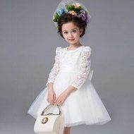 Spritech(TM) Baby Girls Summer Hollow Flowers Bridesmaid Ball Gown Party Tutu Dress Champagne N5