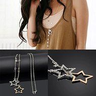 Fashion Silver Gold Crystal Rhinestone Stars Pendant Long Necklace Chain Jewelry N7