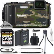 Nikon COOLPIX AW130 16MP Waterproof Digital Camera (Camouflage) + 32GB Class 10 Memory Card + Backup Battery +... N2