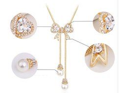 E.a@market Fashion Bowknot Long Necklace Sweater Chain for Women (Platinum) N7