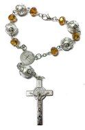 St Benedict Yellow Glass Beads Car Rearview Rosary Catholic NR Medal Jerusalem N3