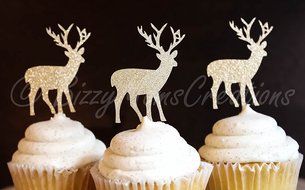 Set of 12 - Gold Glitter Deer Cupcake Toppers - Birthday Cupcake Topper, birthday cake topper, wedding cupcake... N2