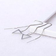 Womens 925 Sterling Silver Simple Triangle Square Rhombus Long Ear Stud Earrings N2