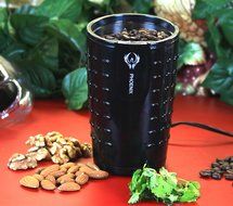 Phoenix Coffee Grinder with Brush , Oval Design with Stainless Steel Blade - B250 - 2.5oz (70 gm) capacity - Black N2