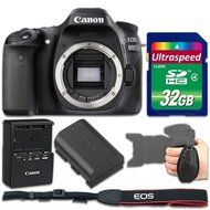 Canon EOS 80D DSLR Camera (Body Only) + 32gb Memory SD Card + Grip Strap - International Version (No Warranty)