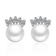 New Womens 925 Sterling Silver Zircon Crystal Pearl Natural Agate Stud Earrings White