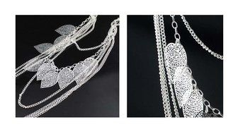 ARJOSA Women's Fashion Long String Cord Chain Metallic Like Necklace (#4 Alloy Leaves) N6