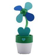 O2-Cool USB or Battery Operated Flower Fan with Night Light (Green/Purple/Red)