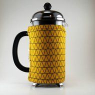 Yellow Gray Triangles, French Press Cozy, 8 cup Cafetiere Cosy, Insulated Coffee Wrap, Coffee Accessory
