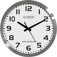 New LA CROSSE TECHNOLOGY WT-3161WH 16" Brushed-Metal Atomic Wall Clock