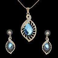 Elegant Hollow Leaf Blue Crystal Jewelry Sets Sapphire Teardrop Nacklace Earring N2