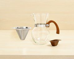 HIC Pour-Over Coffee Maker Borosilicate Glass with Bamboo Handle Stainless Steel Filter, 22 oz, Clear