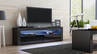 TV Console MILANO Classic BLACK - TV stand up to 70-inch flat TV screens &ndash; LED lighting and High Gloss finish... N3