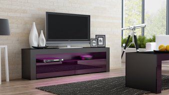 TV Console MILANO Classic BLACK - TV stand up to 70-inch flat TV screens &ndash; LED lighting and High Gloss finish... N4