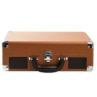 Knox Portable Turntable With BlueTooth, USB Drive, Built in Speakers &amp; Rechargabable Battery - Brown N3